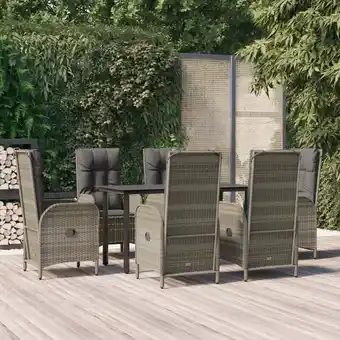 ManoMano 7-tlg. Garten-Essgruppe Gartenmöbel Set Sitzgruppe mit Kissen Schwarz und Grau Poly Rattan DE68943 Angebot