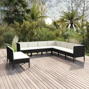 ManoMano 9-tlg. Garten-Lounge-Set Gartenmöbel Set Sitzgruppe Essgruppe mit Auflagen Poly Rattan Schwarz DE74861 Angebot