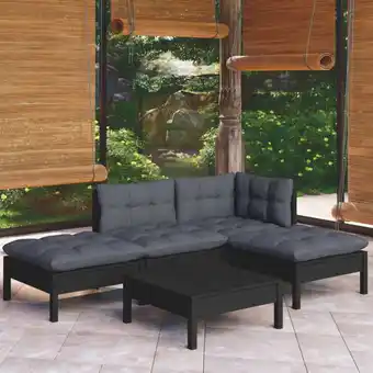 ManoMano 5-tlg. Garten-Lounge-Set, Gartenmöbel, Sitzgruppe Gartenset mit Kissen Schwarz Kiefernholz LLOAQ408938 Maisonchic Angebot