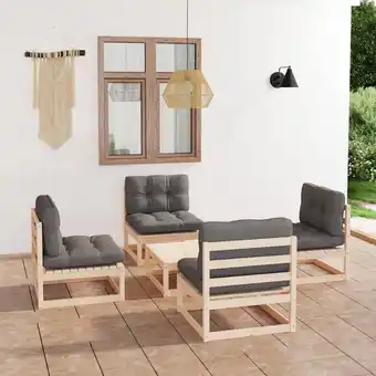 ManoMano 5-tlg. Garten-Lounge-Set, Gartenmöbel, Sitzgruppe Gartenset mit Kissen Kiefer Massivholz LLOAQ265456 Maisonchic Angebot