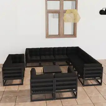 ManoMano 12-tlg. Garten-Lounge-Set, Gartenmöbel, Sitzgruppe Gartenset mit Kissen Schwarz Kiefer Massivholz LLOAQ487839 Maisonchic Angebot