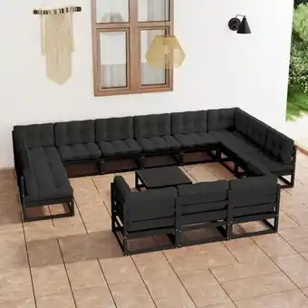 ManoMano 14-tlg. Garten-Lounge-Set, Gartenmöbel, Sitzgruppe Gartenset mit Kissen Schwarz Kiefer Massivholz LLOAQ649320 MaisonChic Angebot