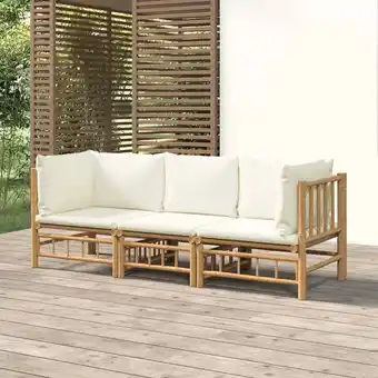 ManoMano 3-tlg. Garten-Lounge-Set, Gartenmöbel, Sitzgruppe Gartenset mit Cremeweißen Kissen Bambus LLOAQ353223 Maisonchic Angebot