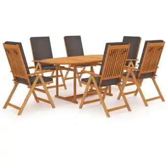 ManoMano 7-tlg. Sitzgruppe Gartenmöbel Set - Essgruppe Garten mit Kissen Massivholz Teak Grau BV922258 Bonnevie Angebot