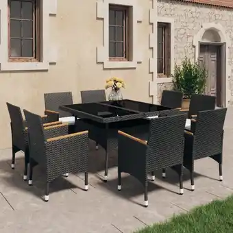 ManoMano 9-tlg. Garten-Essgruppe, Gartenmöbel, Sitzgruppe Gartenset Poly Rattan und Akazienholz Schwarz LLOAQ352928 MaisonChic Angebot