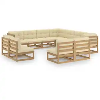 ManoMano 11-tlg. Sitzgruppe Gartenmöbel Set - Balkonmöbel Set Kissen Honigbraun Kiefer Massivholz BV312904 - BonneVie Angebot