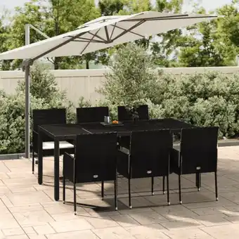 ManoMano 7-tlg. Garten-Essgruppe, Gartenmöbel, Sitzgruppe Gartenset mit Kissen Schwarz Poly Rattan LLOAQ842471 Maisonchic Angebot