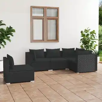 ManoMano 5-tlg. Garten-Lounge-Set, Gartenmöbel, Sitzgruppe Gartenset mit Kissen Poly Rattan Schwarz LLOAQ612291 Maisonchic Angebot