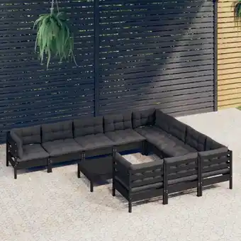 ManoMano 11-tlg. Garten-Lounge-Set, Gartenmöbel, Sitzgruppe Gartenset mit Kissen Schwarz Kiefernholz LLOAQ886548 Maisonchic Angebot