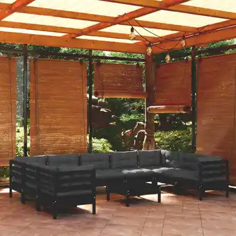 ManoMano 10-tlg. Garten-Lounge-Set, Gartenmöbel, Sitzgruppe Gartenset mit Kissen Schwarz Kiefernholz LLOAQ885155 Maisonchic Angebot