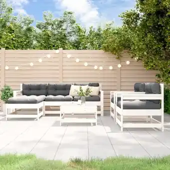 ManoMano 7-tlg. Garten-Lounge-Set, Gartenmöbel-Set, Sitzgruppe Gartenset mit Kissen Weiß Massivholz LLOAQ730875 Maisonchic Angebot