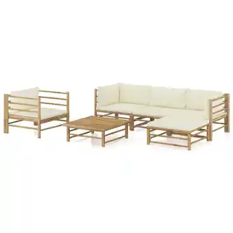 ManoMano 6-tlg. Garten-Lounge-Set, Gartenmöbel, Sitzgruppe Gartenset mit Cremeweißen Kissen Bambus LLOAQ994523 Maisonchic Angebot