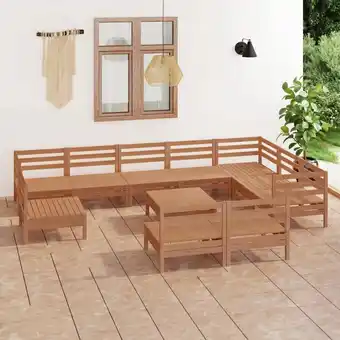 ManoMano 11-tlg. Sitzgruppe Gartenmöbel Set - Balkonmöbel Set Massivholz Kiefer Honigbraun BV114951 Bonnevie Angebot