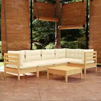 ManoMano 6-tlg. Garten-Lounge-Set, Gartenmöbel, Sitzgruppe Gartenset mit Creme Kissen Kiefernholz LLOAQ616444 Maisonchic Angebot