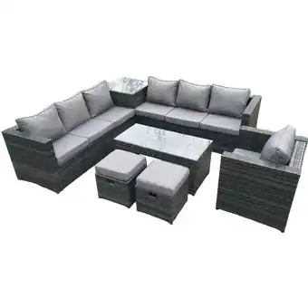 ManoMano 9-Sitzer Rattan Ecksofa Set mit quadratischem Beistelltisch und länglichem rechteckigem Couch Tee Tisch Arm Stuhl 2 Hocker Du Angebot