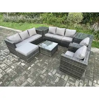 ManoMano Rattan Gartenmöbel Sofa Set mit 2 Sesseln Quadratischer Couchtisch Beistelltisch Großer Fußhocker Innen Beistelltisch 9 Sitze Angebot