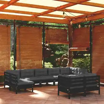 ManoMano 9-tlg. Garten-Lounge-Set, Gartenmöbel, Sitzgruppe Gartenset mit Kissen Schwarz Kiefer Massivholz LLOAQ317218 Maisonchic Angebot