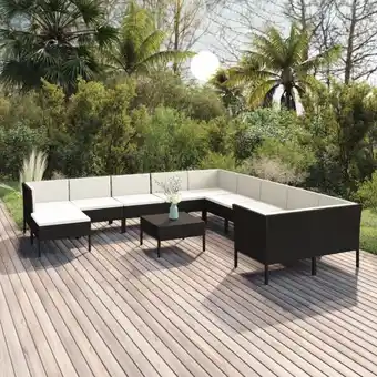 ManoMano 12-tlg. Garten-Lounge-Set Gartenmöbel-Set Terrassen-Sitzgruppe mit Auflagen Poly Rattan Schwarz ZDEH76463 Maisonchic Angebot