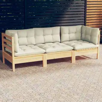 ManoMano 3-Sitzer-Gartensofa Loungesofa Sitzgruppe mit Creme Kissen Massivholz Kiefer DE53851 Angebot