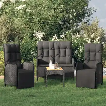 ManoMano 4-tlg. Garten-Essgruppe Gartenmöbel Set Sitzgruppe mit Kissen Schwarz Poly Rattan DE50671 Angebot