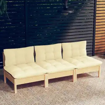 ManoMano 3-Sitzer-Gartensofa Gartenmöbel - Gartenbank mit Creme Kissen Massivholz Kiefer BV453501 Bonnevie Angebot