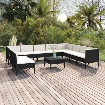 ManoMano 11-tlg. Garten-Lounge-Set Gartenmöbel-Set Terrassen-Sitzgruppe mit Auflagen Poly Rattan Schwarz ZDEH34989 Maisonchic Angebot