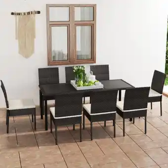 ManoMano 9-tlg. Gartenmöbel Set Sitzgruppe Garten mit Tisch und Stühlen - Poly Rattan Schwarz BV939325 Bonnevie Angebot