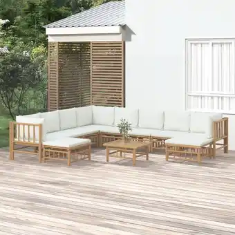 ManoMano 11-tlg. Garten-Lounge-Set, Gartenmöbel, Sitzgruppe Gartenset mit Cremeweißen Kissen Bambus LLOAQ438327 Maisonchic Angebot