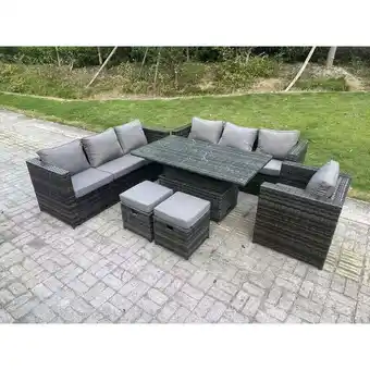 ManoMano Wicker pe Gartenmöbel Rattan Sofa Set im Freien Einstellbare Steigende Esstisch Set mit Sessel 2 Hocker 9 Sitzer Dunkelgrau g Angebot