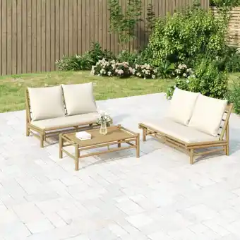 ManoMano 3-tlg. Garten-Lounge-Set, Gartenmöbel, Sitzgruppe Gartenset mit Kissen Creme Bambus LLOAQ378967 MaisonChic Angebot