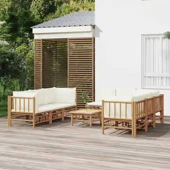 ManoMano 9-tlg. Garten-Lounge-Set, Gartenmöbel, Sitzgruppe Gartenset mit Cremeweißen Kissen Bambus LLOAQ747427 Maisonchic Angebot