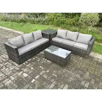 ManoMano 6-Sitzer Rattan Gartenmöbel Set Outdoor Patio Sofa Set mit Länglichem Couchtisch Beistelltisch Dunkelgrau Gemischt - Fimous Angebot