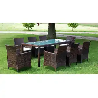 ManoMano 9-tlg. Garten-Essgruppe Gartenmöbel Set Terrassen/Balkon/Outdoor-Essgruppe mit Auflagen Poly Rattan Braun ETHJ162952 Maisonch Angebot