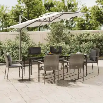 ManoMano 7-tlg. Garten-Essgruppe Gartenmöbel Set Sitzgruppe mit Kissen Schwarz und Grau Poly Rattan DE17929 Angebot