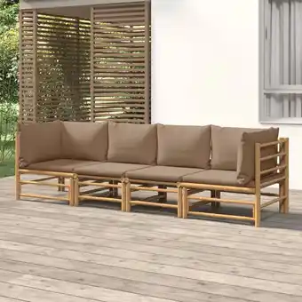 ManoMano 4-tlg. Garten-Lounge-Set, Gartenmöbel, Sitzgruppe Gartenset mit Taupe Kissen Bambus LLOAQ628413 Maisonchic Angebot