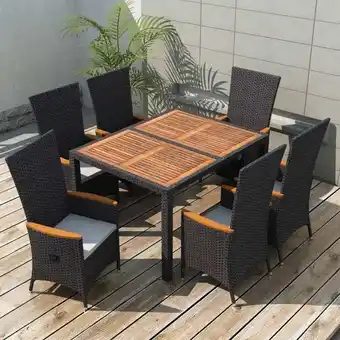 ManoMano Maisonchic - 7-tlg. Garten-Essgruppe Gartenmöbel Set Terrassen/Balkon/Outdoor-Essgruppe Poly Rattan Akazienholz Schwarz ETHJ5 Angebot