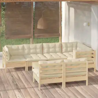 ManoMano 8-tlg. Garten-Lounge-Set, Gartenmöbel, Sitzgruppe Gartenset mit Creme Kissen Massivholz Kiefer LLOAQ722268 Maisonchic Angebot