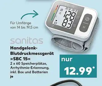 Kaufland Sanitas Handgelenk-blutdruckmessgerät Sbc 15 Angebot