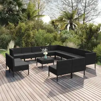 ManoMano 14-tlg. Garten-Lounge-Set, Gartenmöbel, Sitzgruppe Gartenset mit Auflagen Poly Rattan Schwarz LLOAQ550966 Maisonchic Angebot