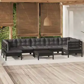 ManoMano 8-tlg. Garten-Lounge-Set, Gartenmöbel, Sitzgruppe Gartenset mit Kissen Schwarz Kiefernholz LLOAQ936469 Maisonchic Angebot