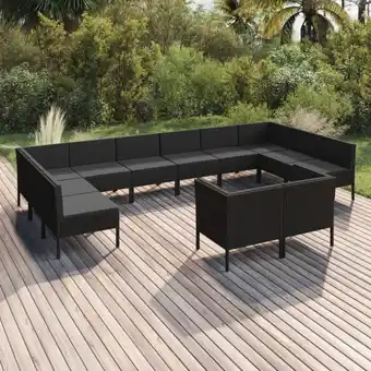 ManoMano 12-tlg. Garten-Lounge-Set, Gartenmöbel, Sitzgruppe Gartenset mit Auflagen Poly Rattan Schwarz LLOAQ780587 Maisonchic Angebot