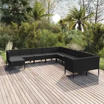 ManoMano 11-tlg. Sitzgruppe Gartenmöbel Set - Balkonmöbel Set mit Auflagen Poly Rattan Schwarz BV130207 Bonnevie Angebot