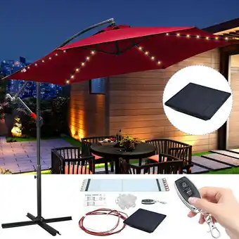 ManoMano 3.5m Sonnenschirm Gartenschirm mit led Solar Ampelschirm Pavillon Kurbelsonnenschirm Alu Rot - Rot - Tolletour Angebot