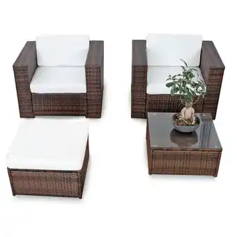 ManoMano Balkon Gartenmöbel Lounge Rattan Set ✔ 10-tlg ✔ Polyrattan braun-mix ✔ Kissen weiss ✔ B2000110 Angebot