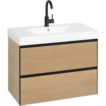 ManoMano Flow Badezimmermöbel-Set mit schwarzer Armatur 80x46x58cm naturbelassene Eiche - Saqu Angebot