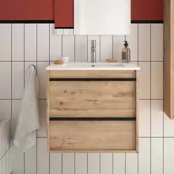 ManoMano Hängender Badezimmerschrank Ador60 aus Ostippo-Eiche mit Waschbecken mit 2 Schubladen 60x45x54h Angebot