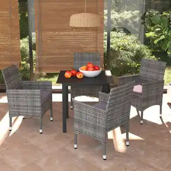 ManoMano 5-tlg. Garten-Essgruppe, Gartenmöbel, Sitzgruppe Gartenset mit Kissen Poly Rattan Grau LLOAQ315442 Maisonchic Angebot