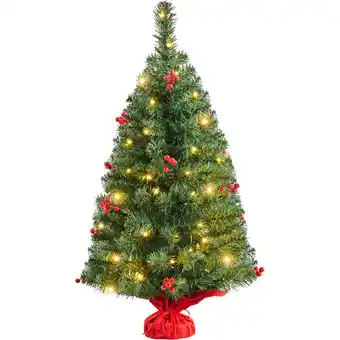 ManoMano 90cm Mini Künstlicher Weihnachtsbaum mit 50 Warmweiß led Beleuchtung & 60 Roten Beeren Kleiner Christbaum Tisch Tannenbaum fü Angebot