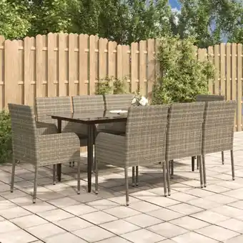 ManoMano 9-tlg. Garten-Essgruppe, Garten-Lounge-Set, Sitzgruppe Gartenset mit Kissen Schwarz und Grau Poly Rattan LLOAQ679767 Maisonch Angebot