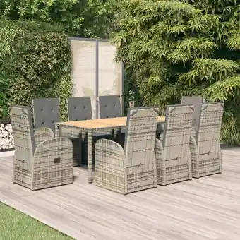 ManoMano 9-tlg. Garten-Essgruppe, Gartenmöbel, Sitzgruppe Gartenset mit Kissen Grau Poly Rattan LLOAQ417748 MaisonChic Angebot